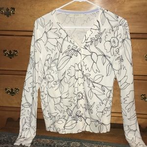 LOFT black and white floral cardigan